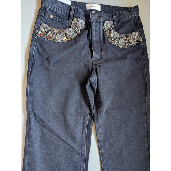 NWOT FRAME The Beaded Ankle Straight Jeans Size 27 Portia Black #3A516 - Picture 5 of 13